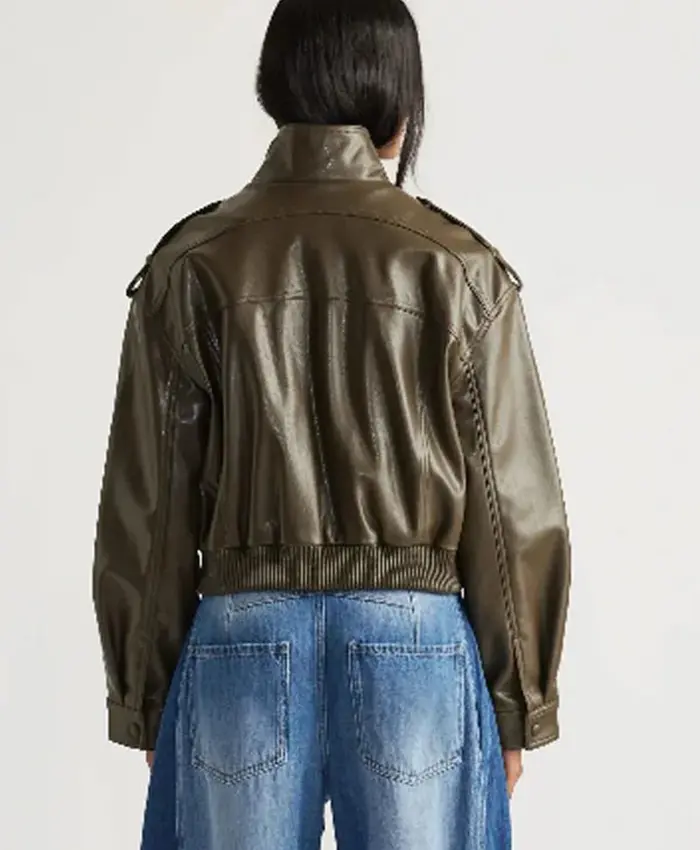 Off Campus S01 Julia Sarah Stone Green Leather Jacket Back