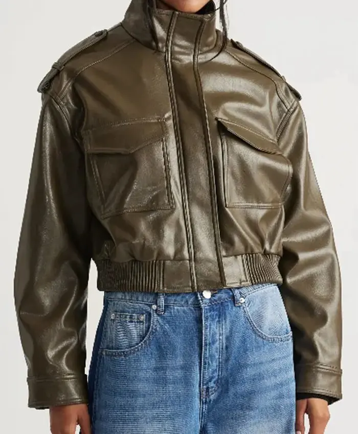 Off Campus S01 Julia Sarah Stone Green Leather Jacket Front