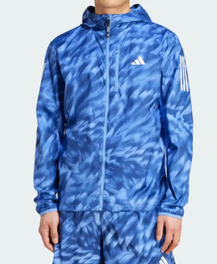 Own The Run Allover Print Blue Jacket Front