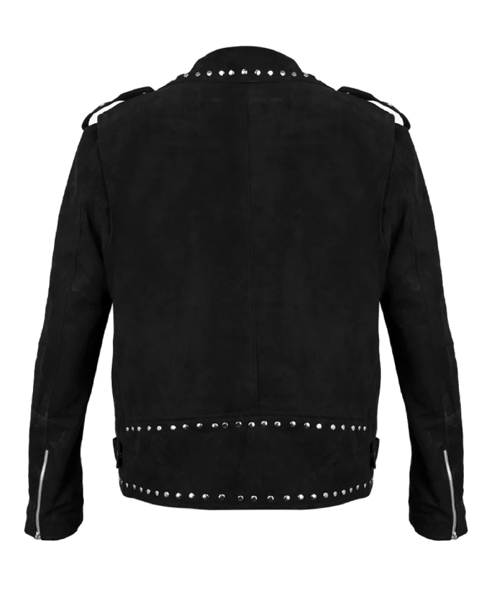 SNL studded leather jacket with snap-tab collar and zipper closure