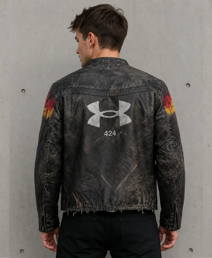 424 x Under Armour Black Leather Jacket
