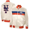 Starter NY Mets White Satin Bomber Jacket
