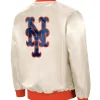 Starter NY Mets White Satin Bomber Jacket Back
