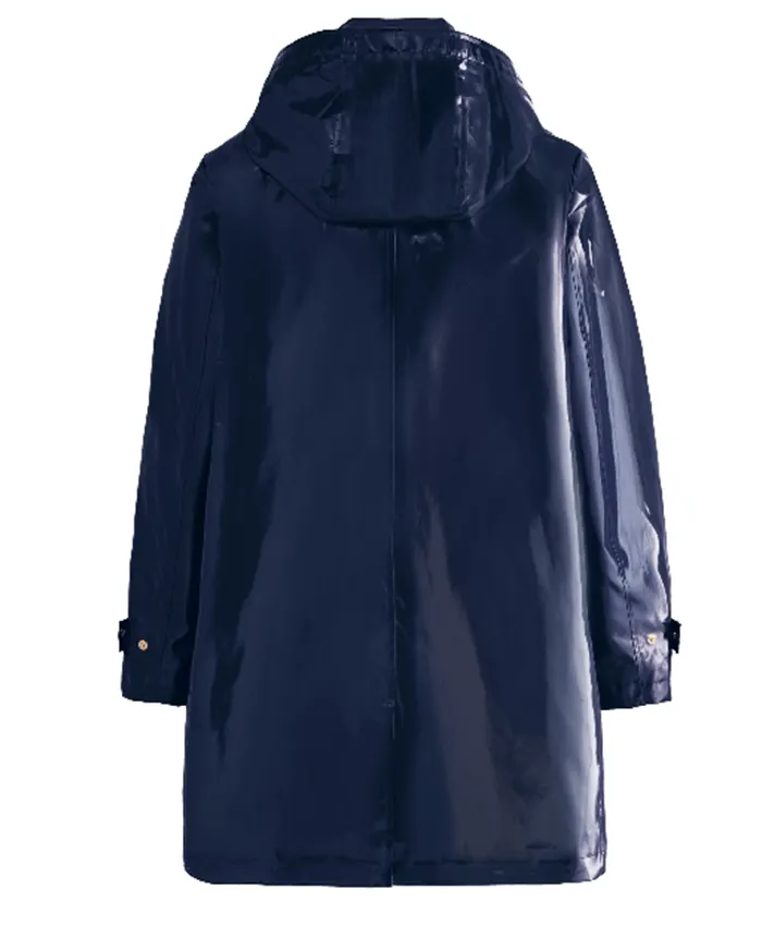 The Today Show Dylan Dreyer Blue Hooded Rain Coat Back