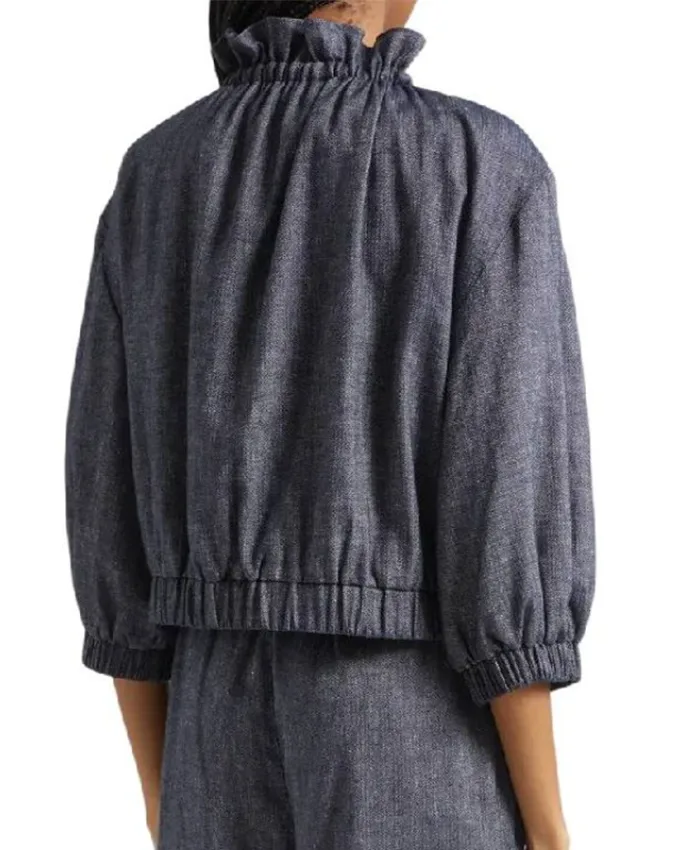 The View 2026 Joy Behar Grey Ruffle Neck Jacket Back