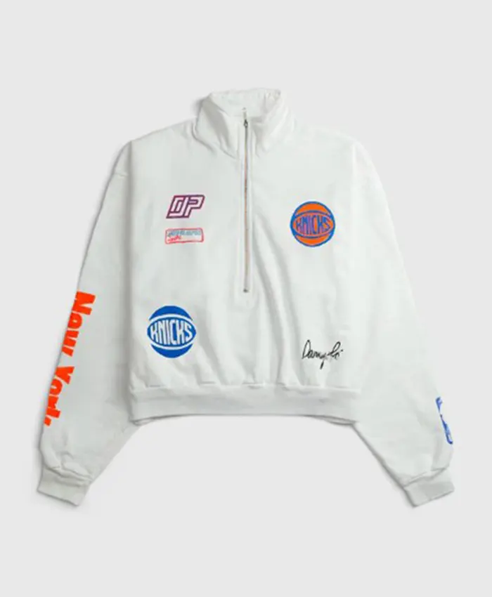 The View Sara Haines Knicks Half Zip Jacket Front