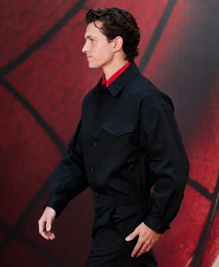 Tom Holland Spider Man Brand New Day Jacket Photocall Black Jacket Side