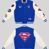 US Soccer x DC Superman Blue Varsity Jacket For Sale