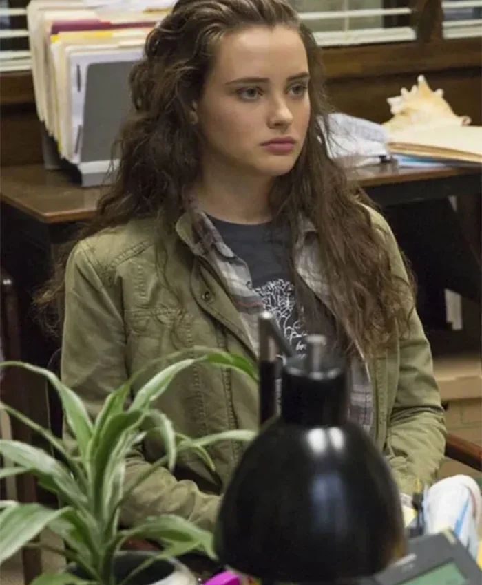 13 Reasons Why Katherine Langford Green Cotton Jacket Front