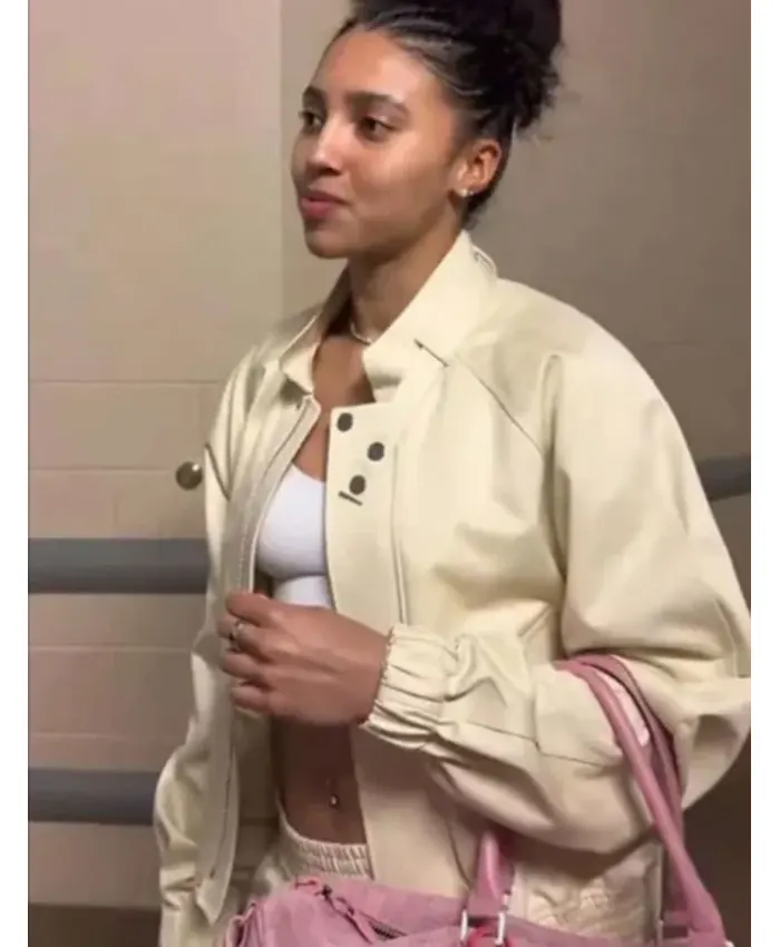 2026 Azzi Fudd Beige Leather Jacket