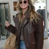 79th Cannes Heidi Klum Brown Leather Jacket Front