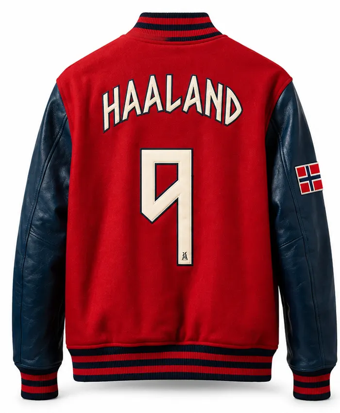Aftermath x Erling Haaland Red and Black Custom Varsity Jacket