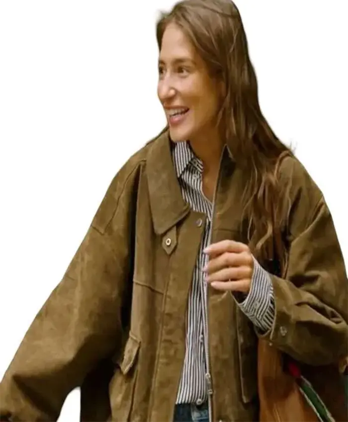 Amanda Batula TV Series In The City 2026 Brown Suede Leather Jacket Front