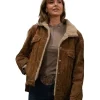 Arielle Kebbel TV Series Marshals 2026 Belle Skinner Shearling Brown Suede Leather Jacket Front