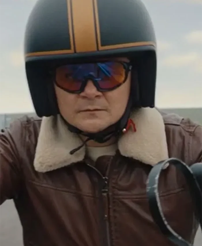 Arturo Castro Matchbox the Movie 2026 Brown Shearling Leather Jacket