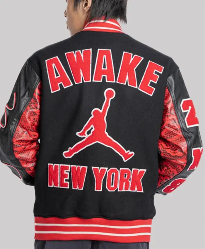 Awake NY x Jordan Black Letterman Jacket Back
