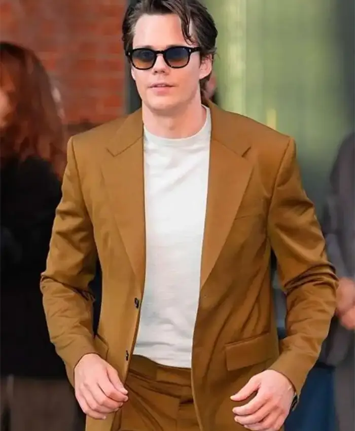 Bill Skarsgård NYC 2026 Brown Blazer Front