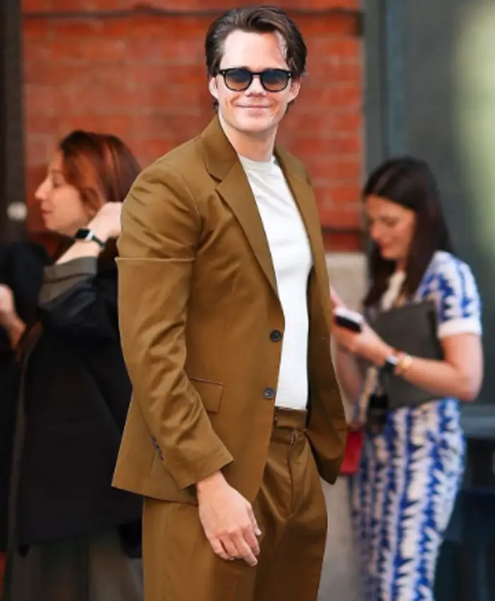 Bill Skarsgård NYC 2026 Brown Blazer