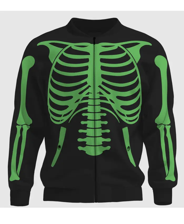 Black & Green Skeleton Halloween Bomber Jacket