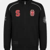 Black Spider Track Jacket with White Shoulder Piping and Ribbed Hem