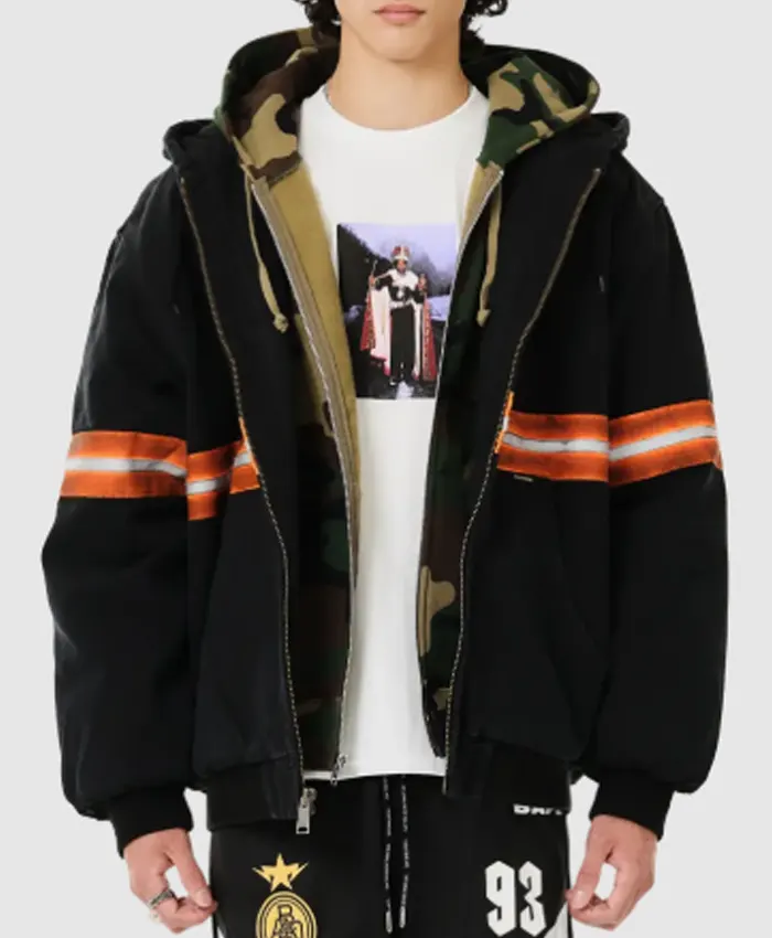 Black-Supreme-Reflective-Stripe-Hooded-Zip-Work-Jacket
