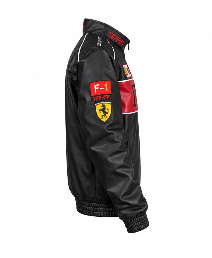 Zyrox black racing jacket with stand-up collar and zipper closure