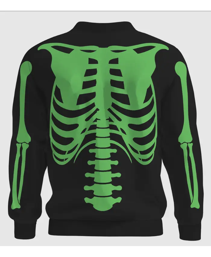 Black & Green Skeleton Halloween Bomber Jacket Back