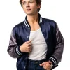 Bret Easton Ellis TV Series The Shards 2026 Igby Rigney Navy Blue and Grey Satin Bomber Jacket