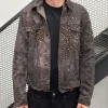 Buy Dolce and Gabbana Grey Eroded Sun Studded Denim Jacket On Sale Front
