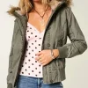 Buy Hollister PU Fur-Lined Olive Green Hooded Bomber Jacket On Sale