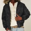 Buy Hollister PU Fur Trim Olive and Black Zip-Up Bomber Jacket Front