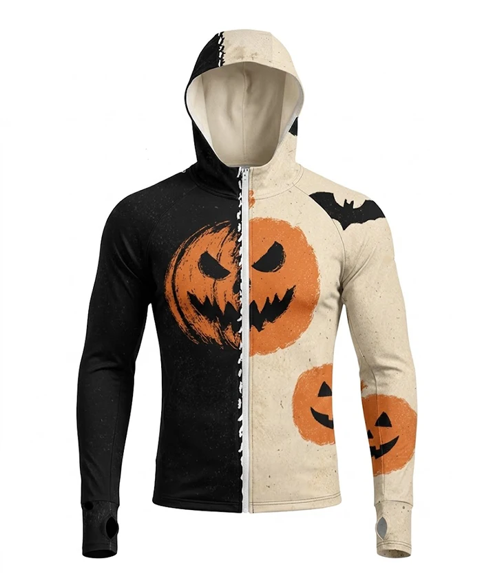 Buy Men's Halloween Sun Print Multicolor Hooded Jacket On Sale