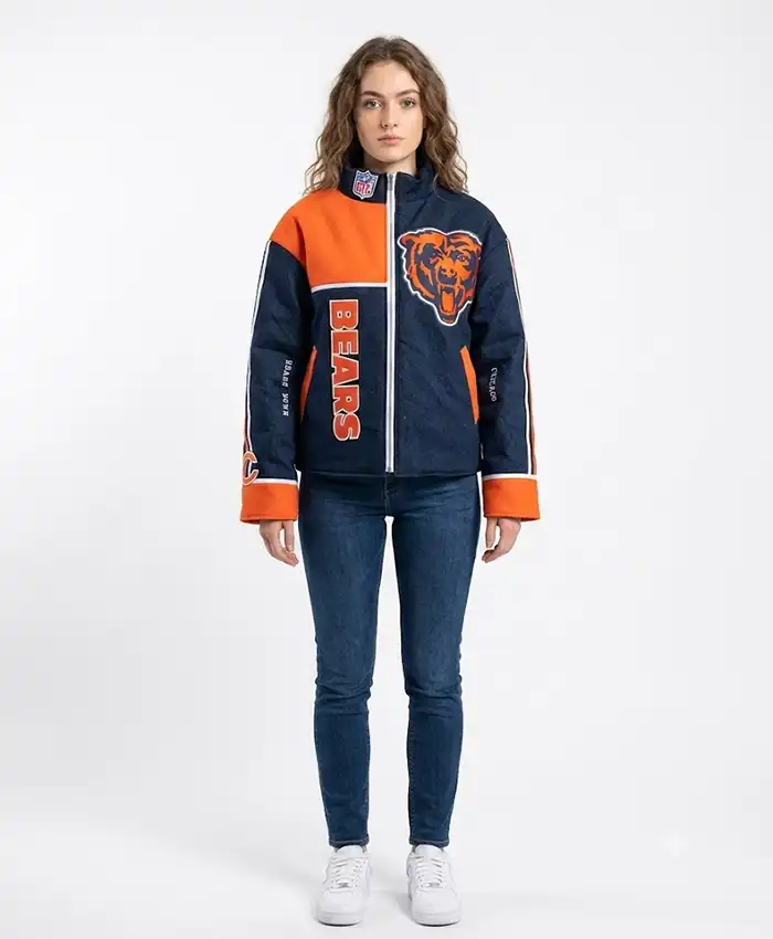 Chicago Bears Orange and Navy Zip-up Jacket Front