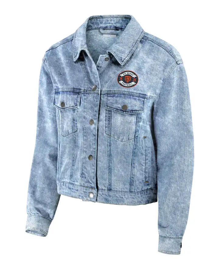 Chicago Bears x Erin Andrews Full-Snap Denim Jacket Front