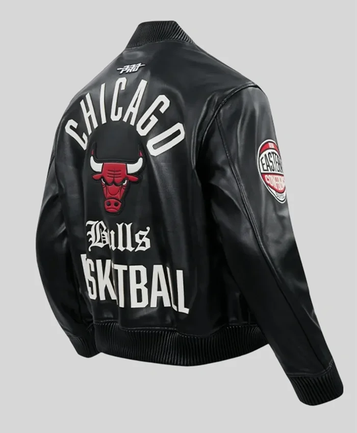 Chicago Bulls Black Leather Bomber Jacket Back