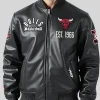 Chicago Bulls Black Leather Bomber Jacket Front