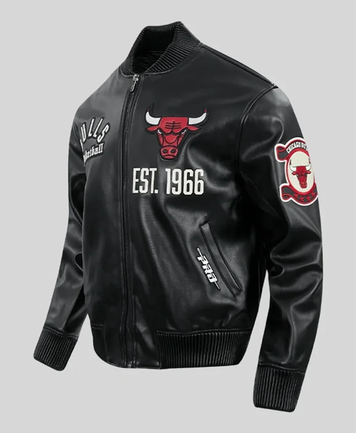 Chicago Bulls Black Leather Bomber Jacket
