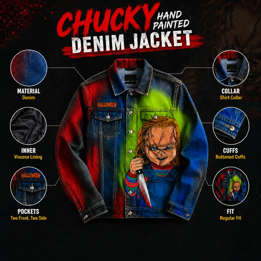 Chucky Hand Painted Denim Jacket-Infography
