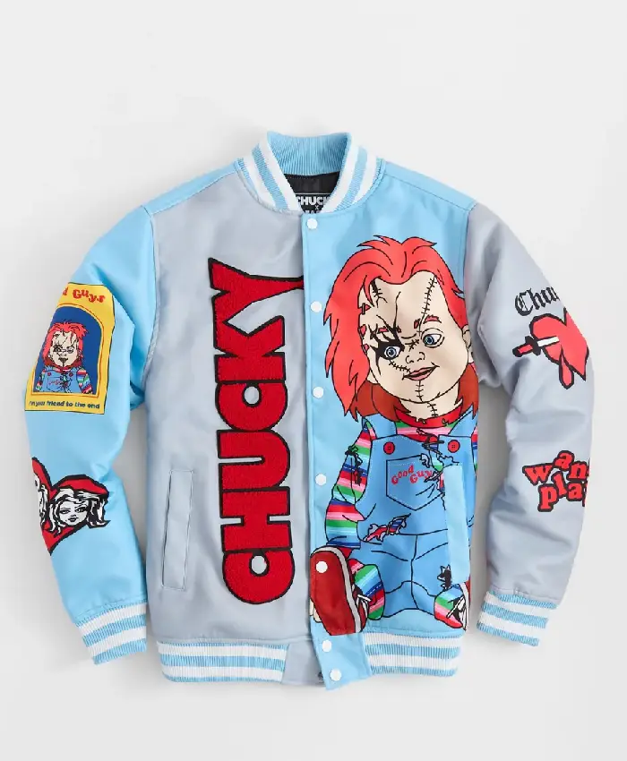 Shop Halloween Love Hurts Chucky Varsity Jacket For Men and Women