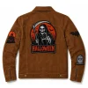 Creepy Trick or Treat Patch Brown Suede Jacket Back