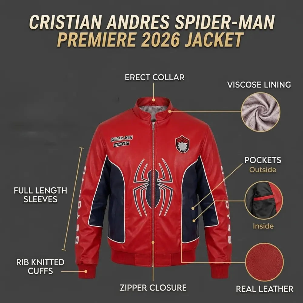 Cristian Andres Spider-Man Premiere 2026 Jacket Infographic