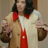 Danielle Olivera TV-Series In The City 2026 Red Collar Color Block Coat