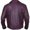 Brendon Tremblay Max Hatter purple leather coat with open front design
