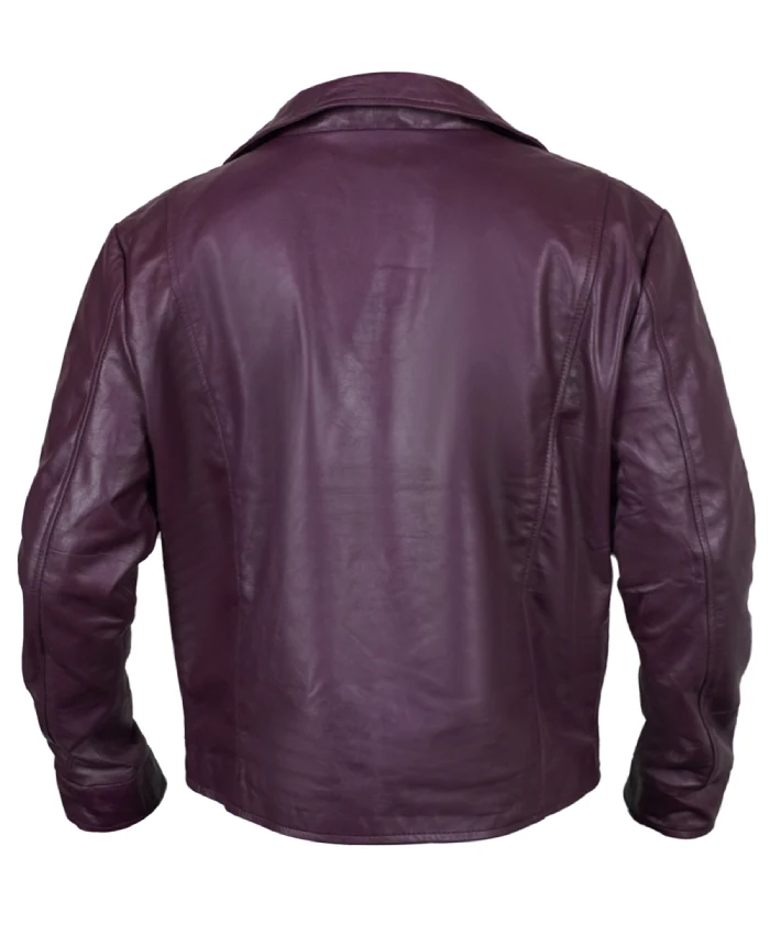 Brendon Tremblay Max Hatter purple leather coat with open front design