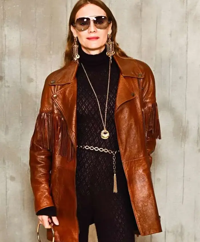 Diane Kruger PWF 2026 Brown Fringe Leather Coat