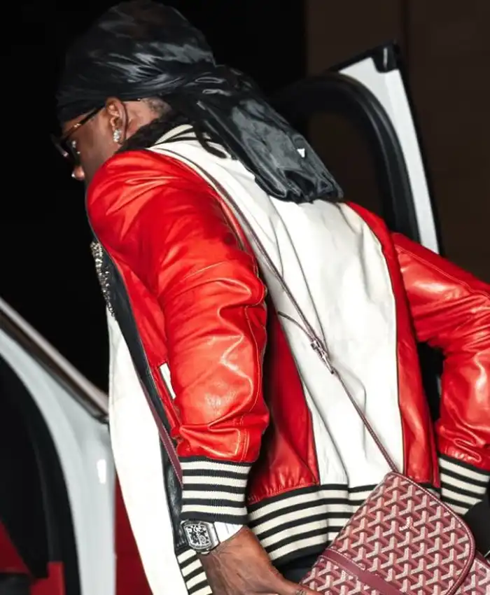 Dubai 2026 Rema Red and White Leather Jacket Back
