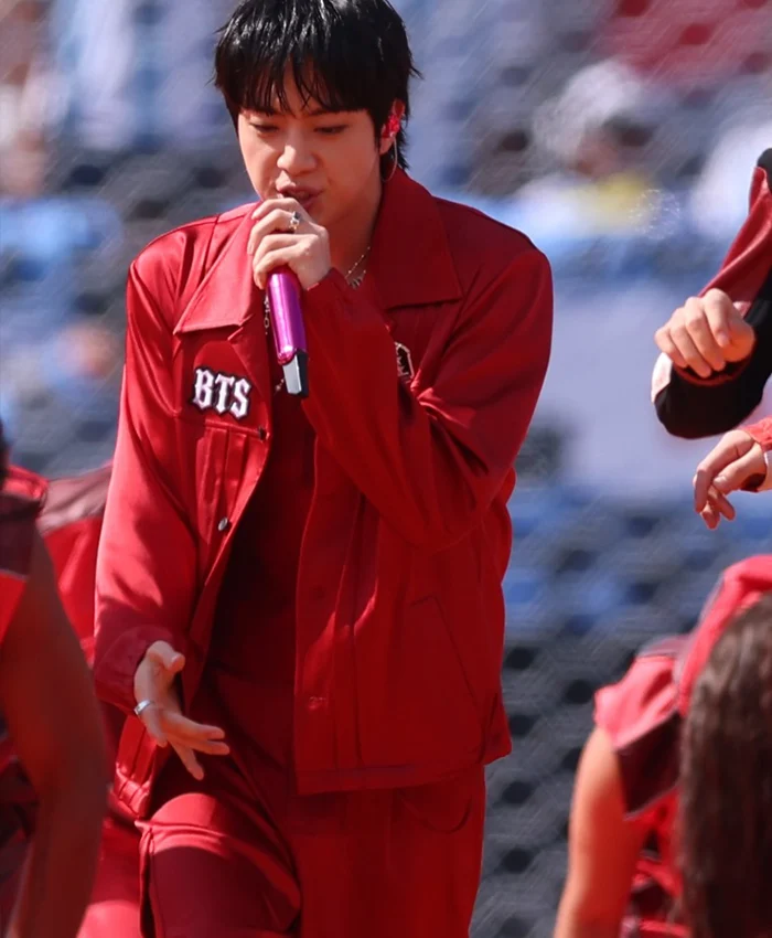 FIFA World Cup Final Halftime Show Kim Seok-jin Red Jacket