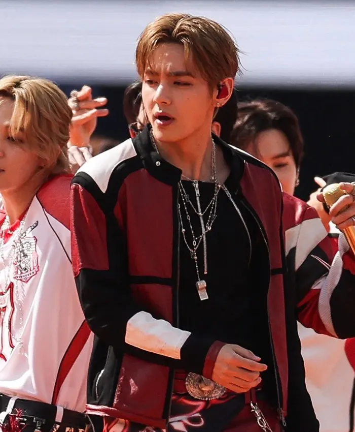 FIFA World Cup Final Halftime Show Kim Taehyung Leather Jacket Front