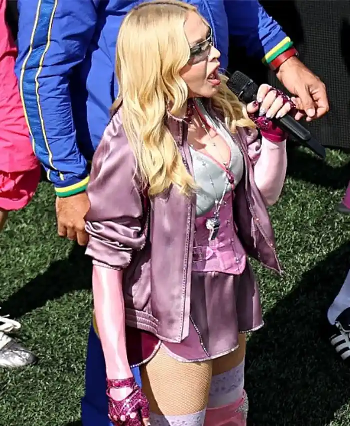 FIFA World Cup Final Halftime Show Madonna Purple Jacket Side