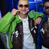 Ferg and Friends Party Artwork Leather Jacket Green
